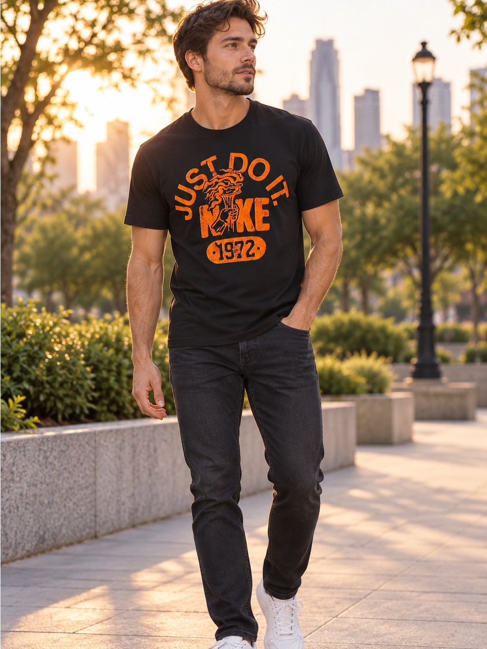 Nike Just Do It Torch Graphic T-Shirt Men Size Small Black Orange NWT HV0174-010